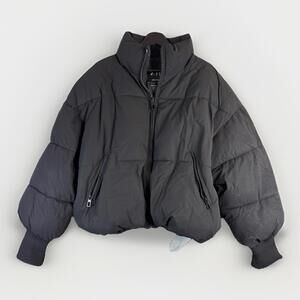 ZARA  Puffer Jacket Women’s Extra Small Black Cinch Zip Cropped Oversized Coat